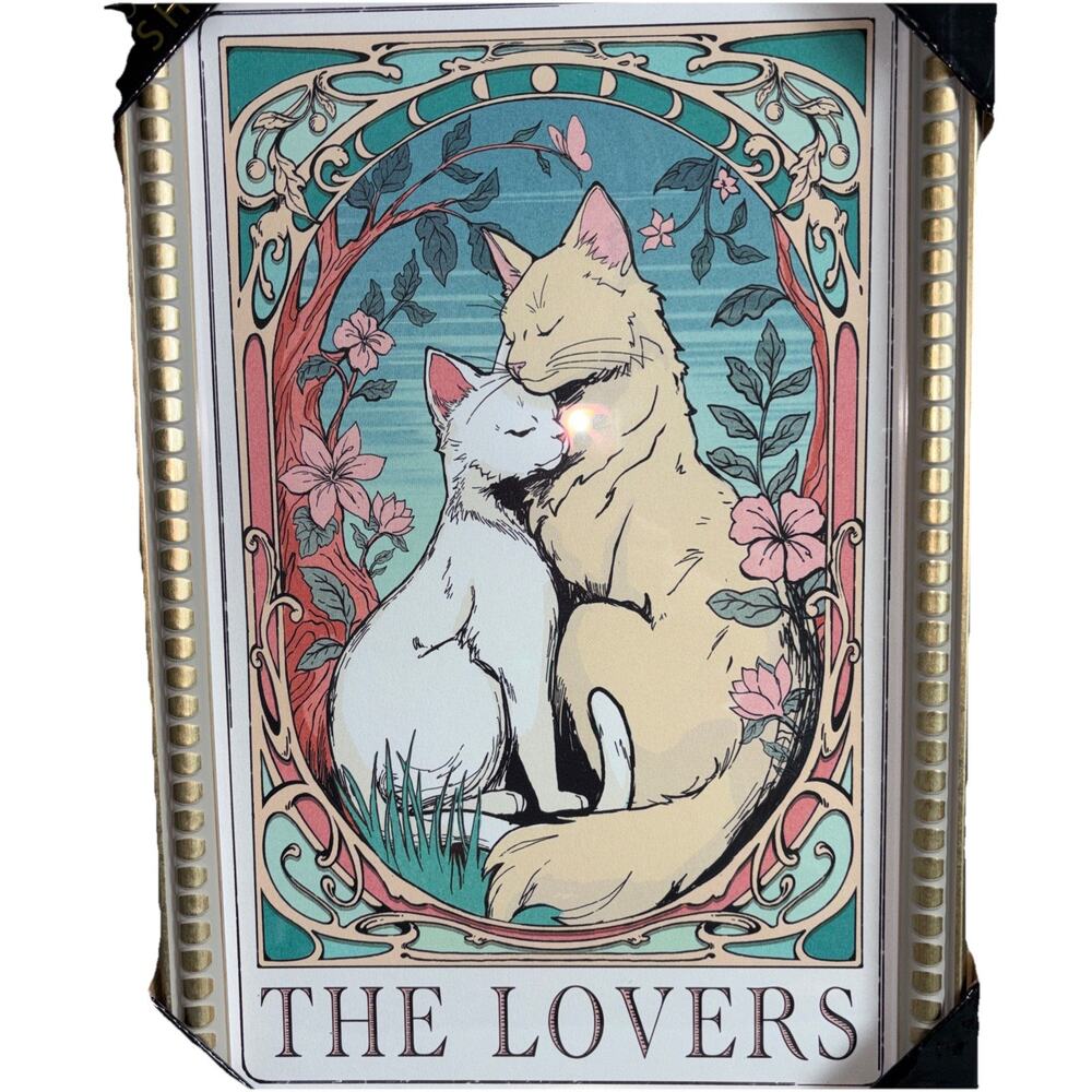 Cat The Lovers Cats Tarot Framed Wall Art Gold Ornate Frame New